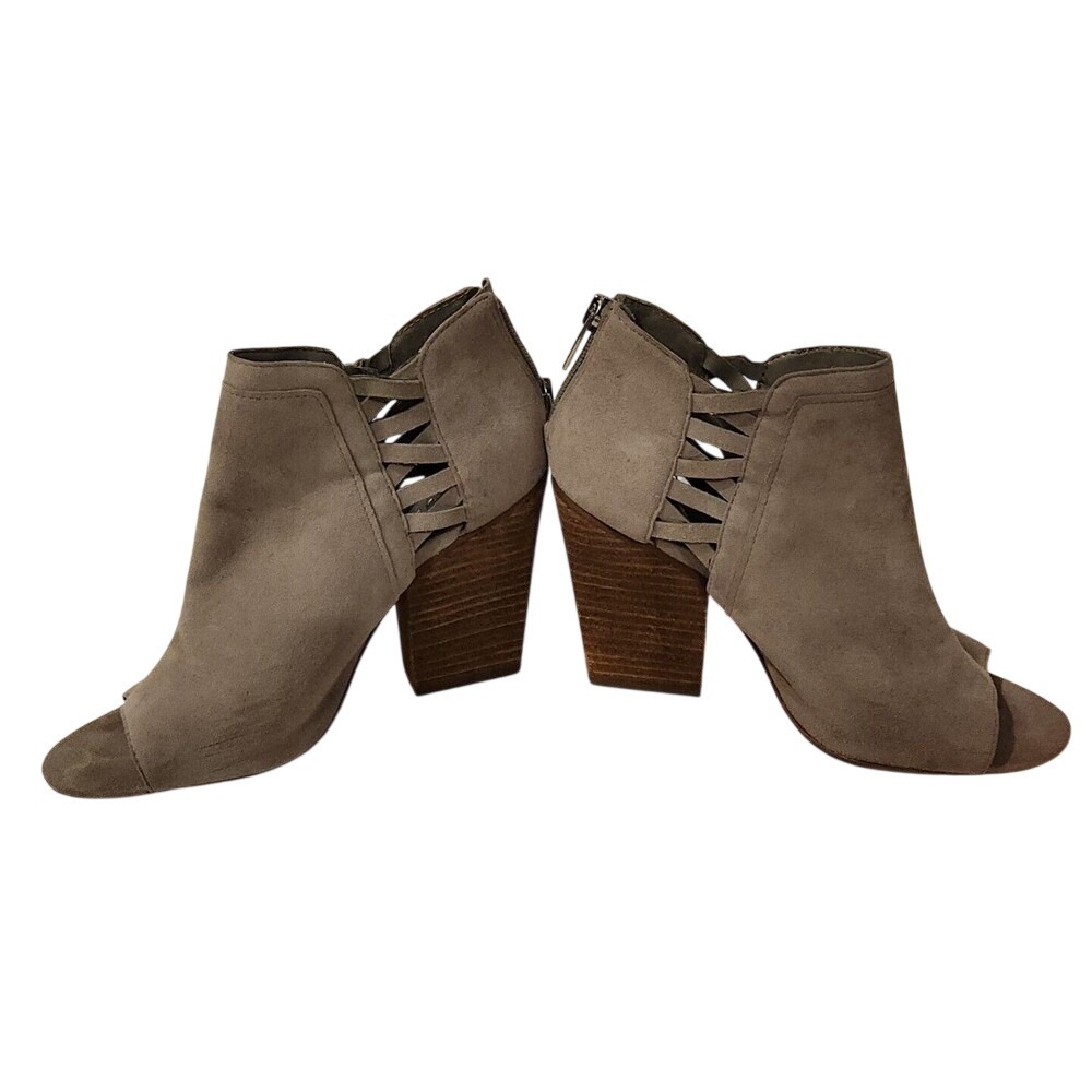 Vince Camuto Peep Toe‎ Suede Cutout Booties Wedge Heel Zipper Boot Gray Size 7.5